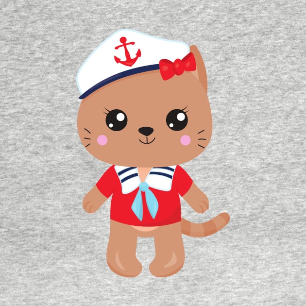 Sailor Cat, Sailor Hat, Boat Captain, Brown Cat by Jelena Dunčević